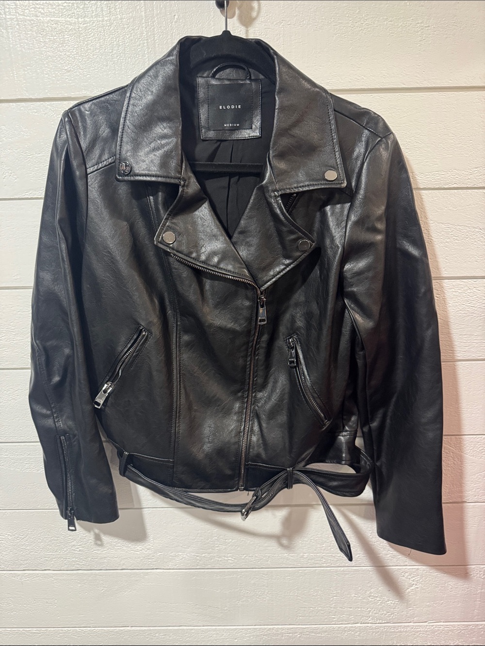 Elodie Black Vegan Leather Moto Jacket- MEDIUM
